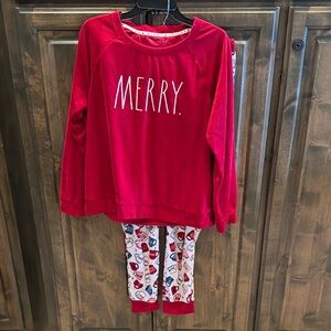 Rae Dunn Merry Pajamas Joggers Velour Set L 2 Pc $35!